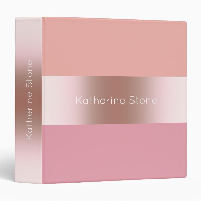 Elegant modern chick rose gold pink orange 3 ring binder (Front/Spine)
