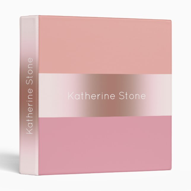 Elegant modern chick rose gold pink orange 3 ring binder (Front/Spine)