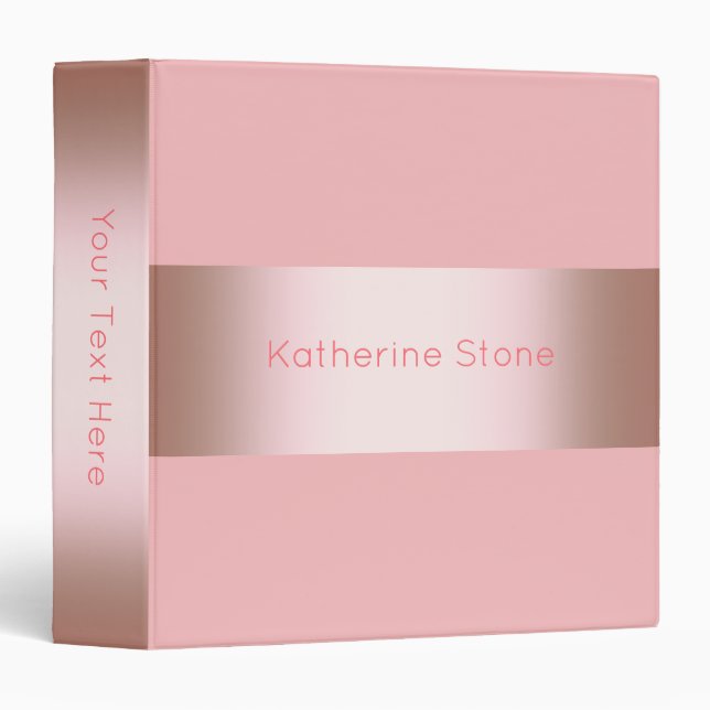 Elegant modern chick rose gold & pink strip 3 ring binder (Front/Spine)