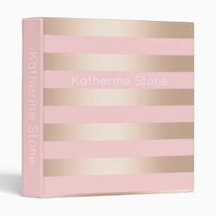 Elegant modern chick rose gold pink striped 3 ring binder