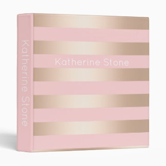 Elegant modern chick rose gold pink striped 3 ring binder