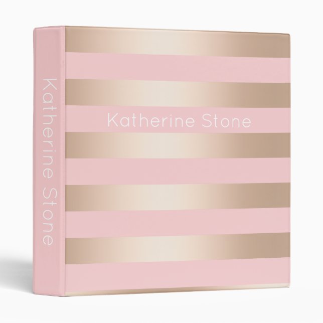 Elegant modern chick rose gold pink striped 3 ring binder (Front/Spine)