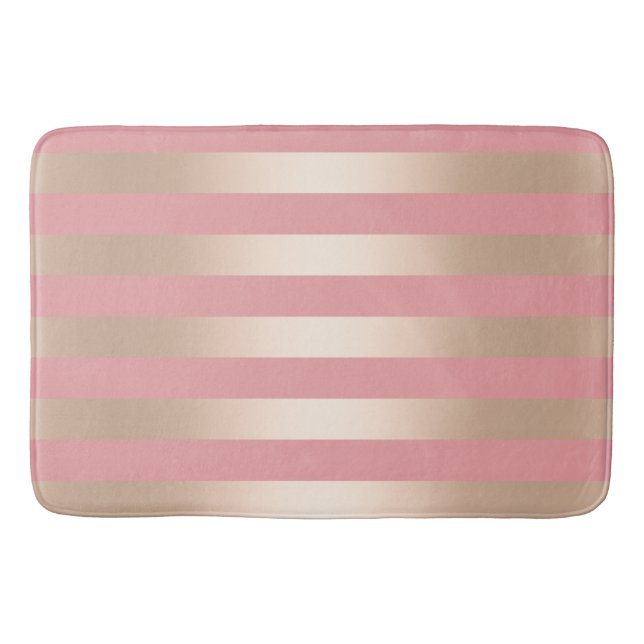 Elegant modern chick rose gold pink striped bath mat (Front)