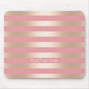 Elegant modern chick rose gold pink striped mouse pad