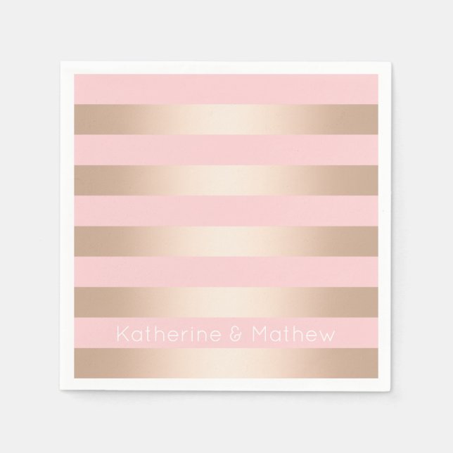Elegant modern chick rose gold pink striped napkins (Front)