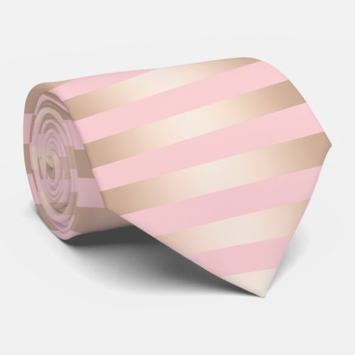 Elegant modern chick rose gold pink striped neck tie
