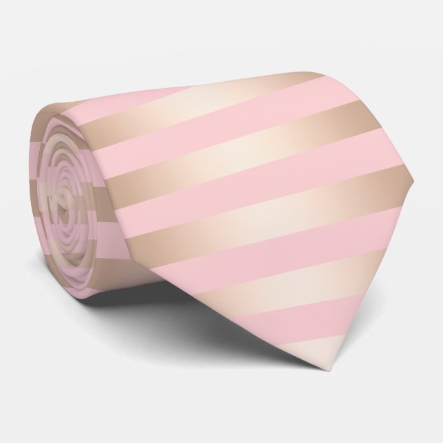 Elegant modern chick rose gold pink striped neck tie (Rolled)