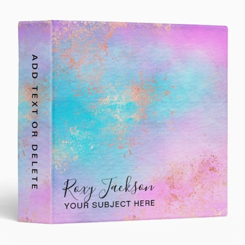 Elegant modern chick rose gold watercolor colorful 3 ring binder