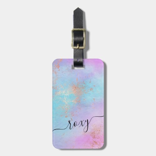 Elegant modern chick rose gold watercolor colorful luggage tag