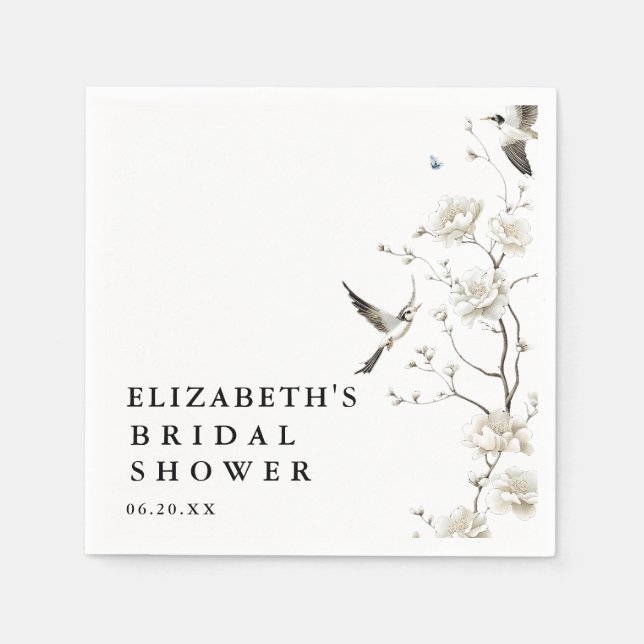 Elegant Modern Chinoiserie Floral Bridal Shower Napkins (Front)