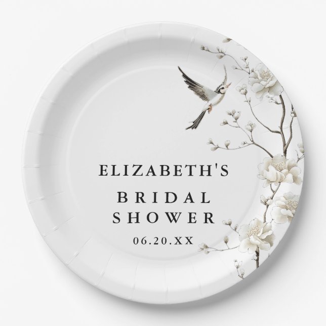 Elegant Modern Chinoiserie Floral Bridal Shower Paper Plates (Front)