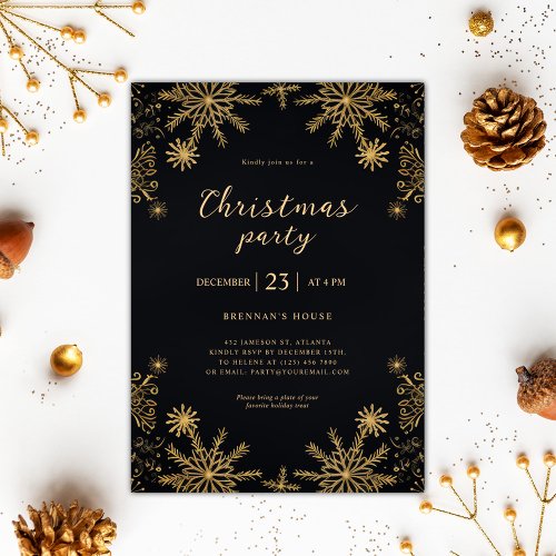 Elegant Modern Christmas Black And Gold Festive Invitation