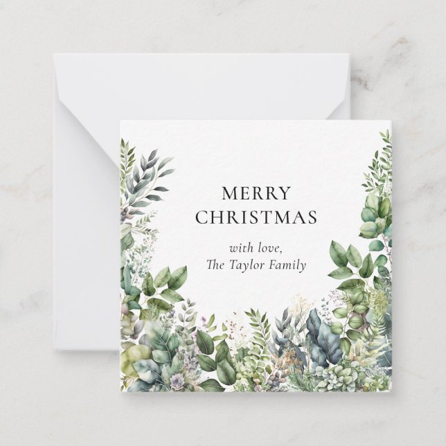 Elegant Modern Christmas Botanical Foliage Note Card (Front)