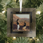 Elegant Modern Christmas Couple Photo Glass Ornament<br><div class="desc">Your favorite photo is featured on a square glass ornament with a gold lines and dots pattern on black. Personalized and upload your own image to create Christmas tree ornaments for yourself or give as a gift to family, friends, parents and grandparents! **TIP: We suggest you crop your photo to...</div>