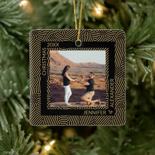 Elegant Modern Christmas Couples Photo Ceramic Ornament