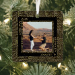 Elegant Modern Christmas Couples Photo Metal Ornament<br><div class="desc">Your favorite photo is featured on a square metal ornament with a gold lines and dots pattern on black. Personalized and upload your own image to create Christmas tree ornaments for yourself or give as a gift to family, friends, parents and grandparents! **TIP: We suggest you crop your photo to...</div>