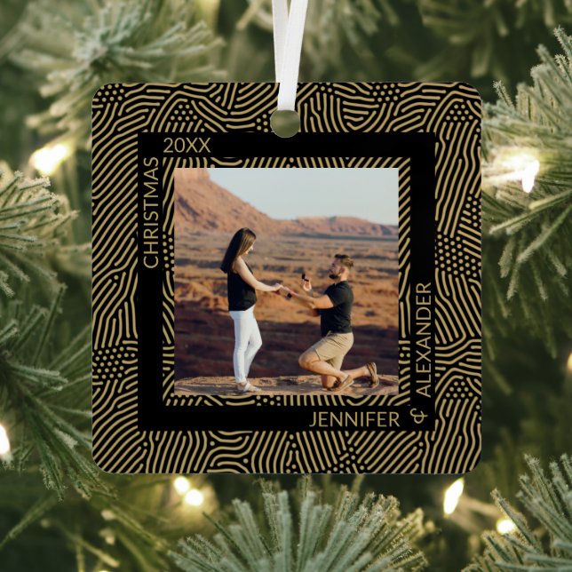 Elegant Modern Christmas Couples Photo Metal Ornament (Insitu)