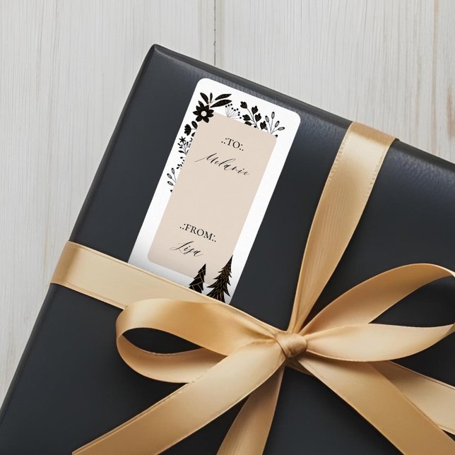 Elegant Modern Christmas Evergreen Trees & Floral  Label (Elegant Modern Christmas Evergreen Trees & Floral Label)