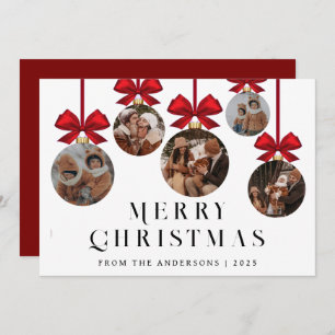 Elegant Modern Christmas Family 5 Ornament Photo Holiday Card
