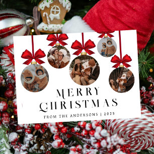 Elegant Modern Christmas Family 5 Ornament Photo Holiday Card