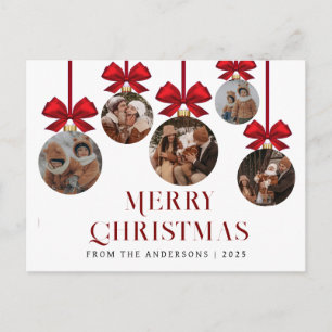 Elegant Modern Christmas Family 5 Ornament Photo Holiday Postcard