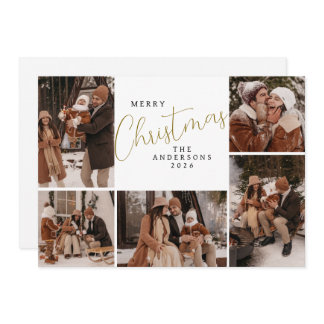 Elegant Modern Christmas Family 5 Photo Holiday Card
