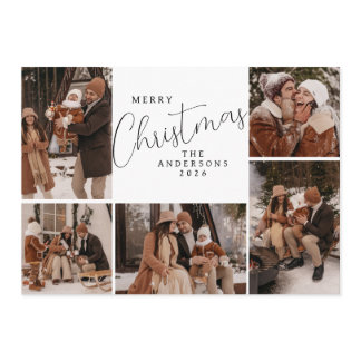 Elegant Modern Christmas Family 5 Photo Holiday Card