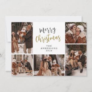 Elegant Modern Christmas Family 5 Photo Holiday Card