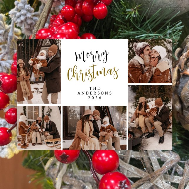 Elegant Modern Christmas Family 5 Photo Holiday Card (Creator Uploaded)