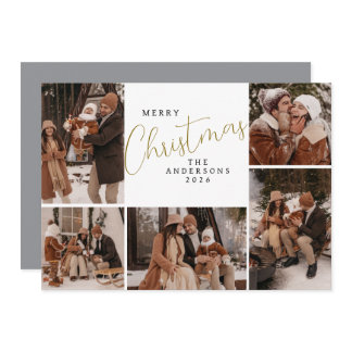 Elegant Modern Christmas Family 5 Photo Holiday Card