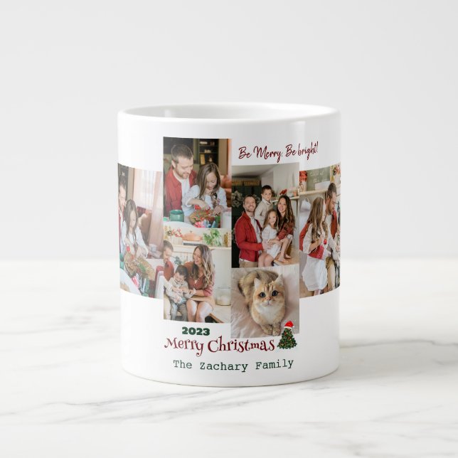 Elegant Modern Christmas Family Photo Collage Giant Coffee Mug (Front)