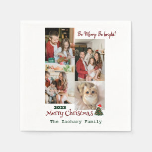 Elegant Modern Christmas Family Photo Collage Napkins