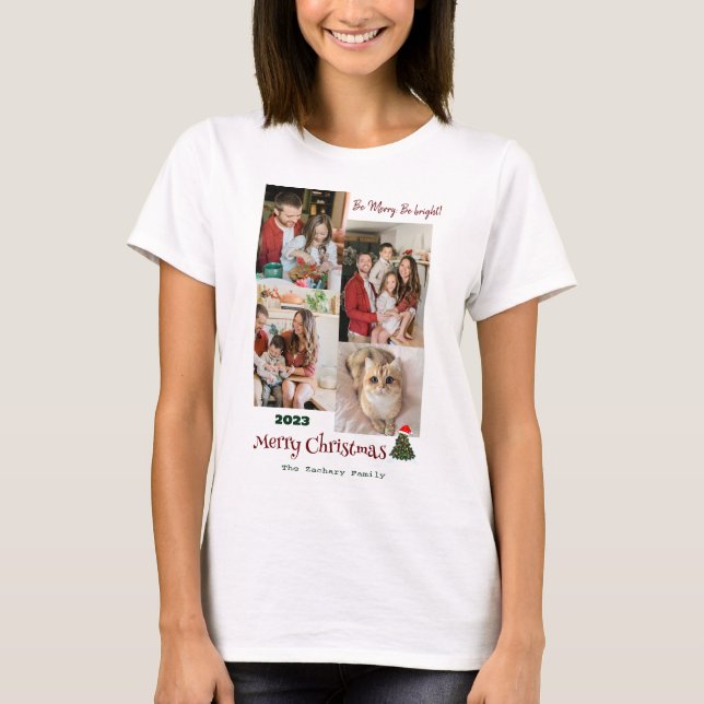 Elegant Modern Christmas Family Photo Collage T-Shirt (Front)
