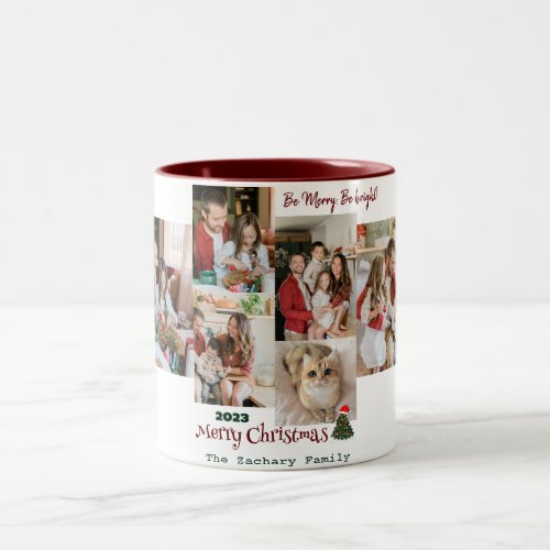 Elegant Modern Christmas Family Photo Collage Two_Tone Coffee Mug