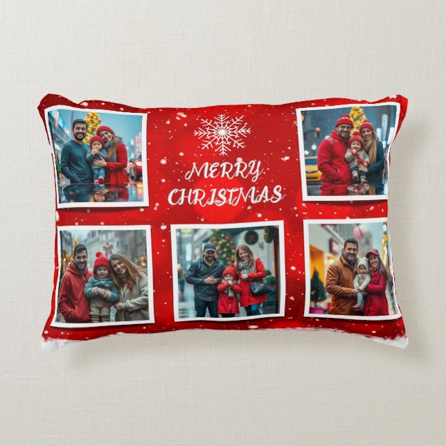Elegant Modern Christmas Family Photo Design Accent Pillow (Front)