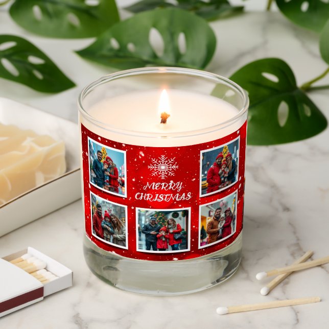 Elegant Modern Christmas Family Photo Design Scented Candle (Lit)