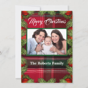 Elegant Modern Christmas Family Photo Foliage Holiday Card
