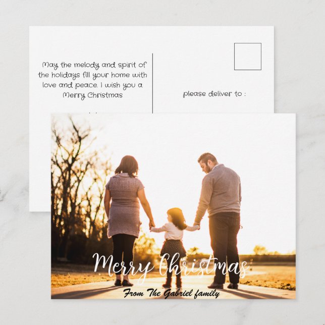  Elegant Modern Christmas holidays Script Photo  Holiday Postcard (Front/Back)