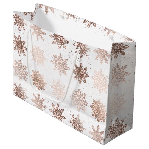 Elegant Modern Christmas  Rose Gold Snowflakes Large Gift Bag