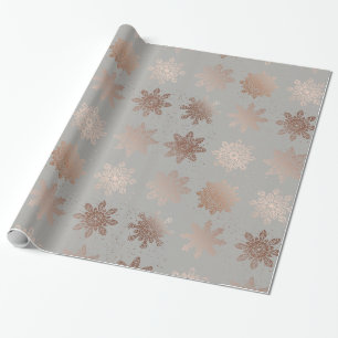 Elegant Modern Christmas Rose Gold Snowflakes Wrapping Paper