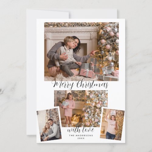 Elegant Modern Christmas Script Custom Photos Holi Holiday Card