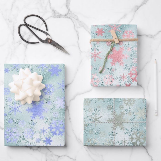 Elegant Modern Christmas Snowflake Pattern Wrapping Paper Sheets (Front)