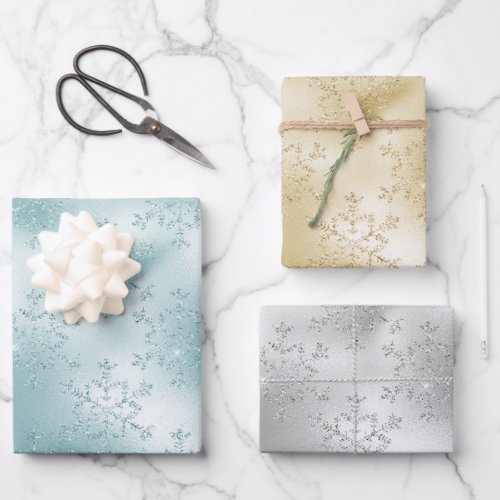Elegant Modern Christmas Snowflake Pattern Wrapping Paper Sheets