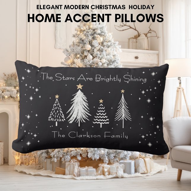 Elegant Modern Christmas Stars with Family Name  Lumbar Pillow (Elegant Modern Christmas Stars with Family Name Throw Pillow - Lumbar)