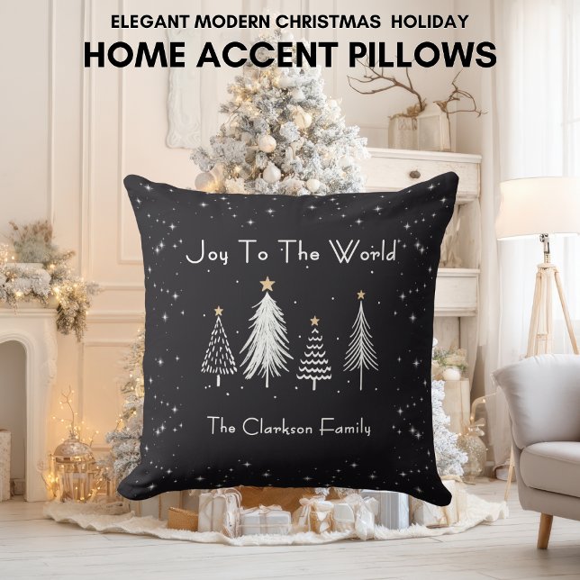 Elegant Modern Christmas Stars with Family Name  Throw Pillow (Elegant Modern Christmas Stars with Family Name Throw Pillow)
