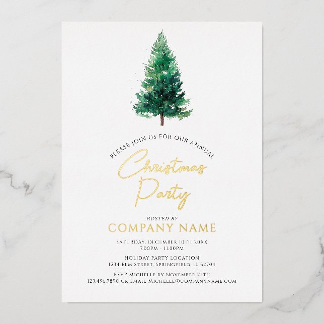 Elegant Modern Christmas Tree Corporate Party Foil Invitation (Front)