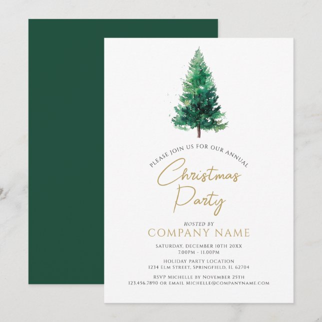 Elegant Modern Christmas Tree Corporate Party Invitation (Front/Back)
