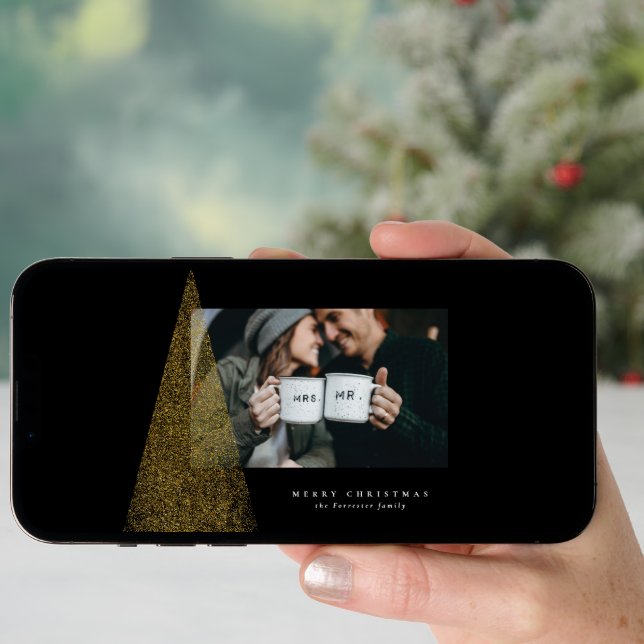 Elegant modern Christmas tree holiday photo card (Front Digital)