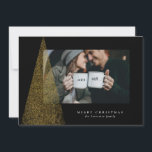 Elegant modern Christmas tree holiday photo card<br><div class="desc">With a modern tree of faux gold flurries on a black background,  this one-photo card is the perfect way to send holiday greetings. The message is customizable,  as is the background color. Great for families,  couples or anyone with sophisticated taste.</div>