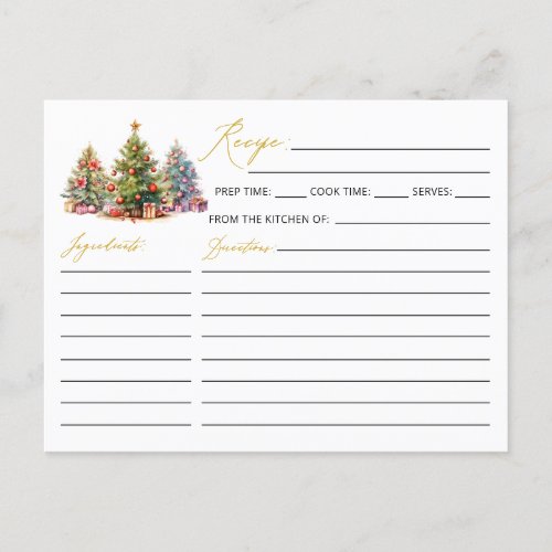 Elegant Modern Christmas Tree Holiday Recipe Card